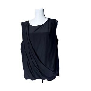 J.Crew Black Sleeveless Draped Blouse Size 14 Silk Front Layered Career Top